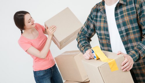 Packed moving boxes ready for house removals in Tooting